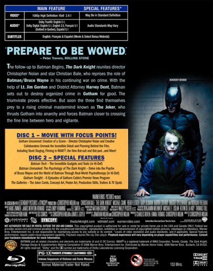 The Dark Knight : Les visuels Blu-Ray